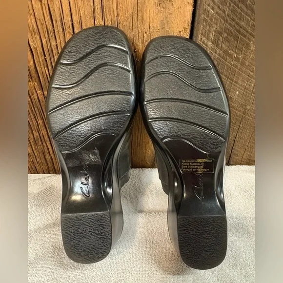 Clark’s Bendables Women’s Dark Grey Slip On Leather Clogs Size 8 - Picture 5 of 7